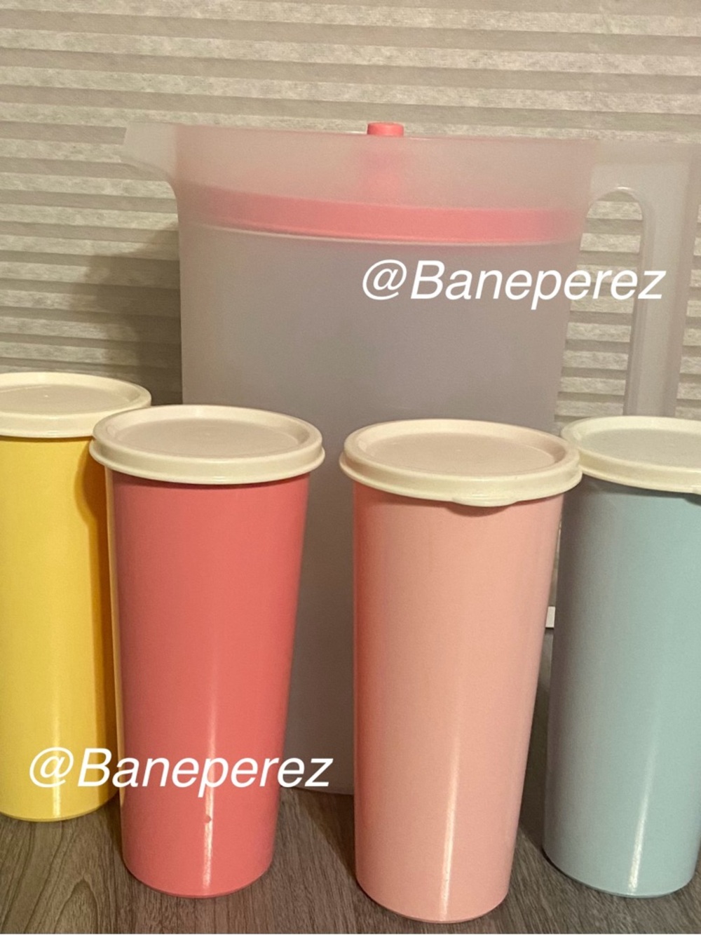 Tupperware Tumbler Set with 1 gallon Pitcher - Pastel Yellow, Coral, Pink, Blue